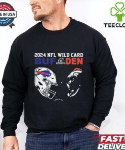 **Official Denver Broncos Vs Buffalo Bills 2024 NFL Wild Card Matchup T-Shirt** – Celebrate the intense rivalry with this official shirt featuring the Denver Broncos and Buffalo Bills in the 2024 NFL Wild Card matchup. A must-have for fans gearing up for the game!