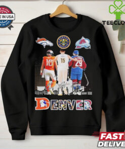 The **Official Denver Broncos x Denver Nuggets x Colorado Avalanche Signature Shirt** brings together the three iconic Denver teams—Broncos, Nuggets, and Avalanche—featuring player signatures from each team. Perfect for fans who support all of Colorado's top sports franchises and want to celebrate their shared success!