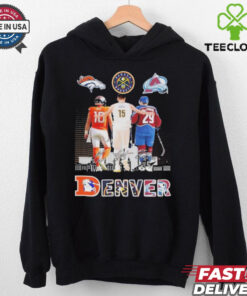 The **Official Denver Broncos x Denver Nuggets x Colorado Avalanche Signature Shirt** brings together the three iconic Denver teams—Broncos, Nuggets, and Avalanche—featuring player signatures from each team. Perfect for fans who support all of Colorado's top sports franchises and want to celebrate their shared success!