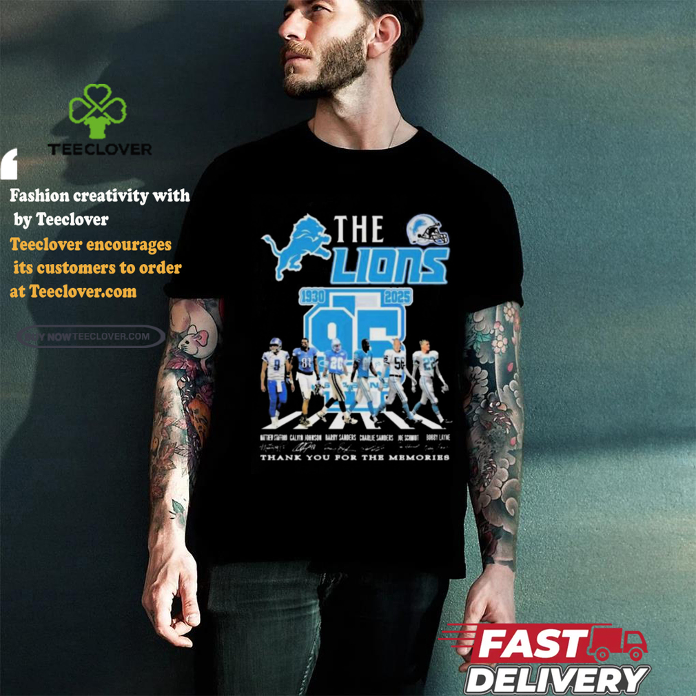 Official Detroit Lions 95 Years Of Legends 1930 2025 Thank You Signatures shirt Official Detroit Lions 95 Years Of Legends 1930 2025 Thank You Signatures shirt