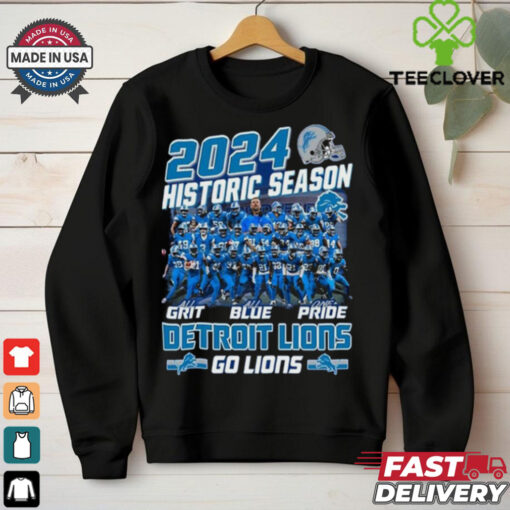 Official Detroit Lions Historic Season Go Lions With Grit Blue Pride 2024 T shirts