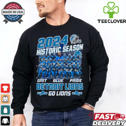 Official Detroit Lions Historic Season Go Lions With Grit Blue Pride 2024 T shirts