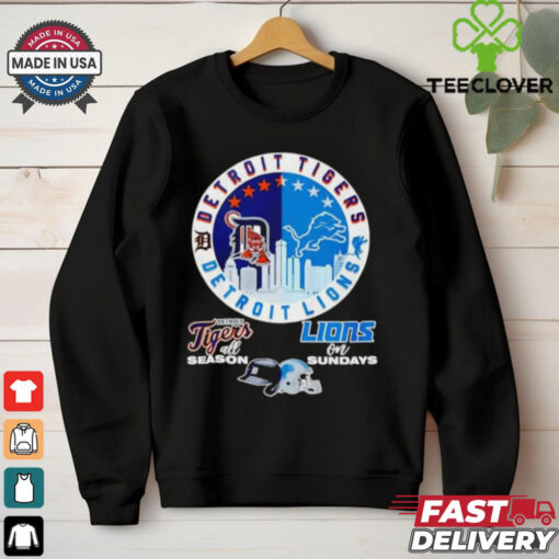 Official Detroit Tigers All Season Detroit Lions On Sundays 2024 skyline hoodie, sweater, longsleeve, shirt v-neck, t-shirt