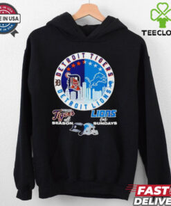 Official Detroit Tigers All Season Detroit Lions On Sundays 2024 skyline hoodie, sweater, longsleeve, shirt v-neck, t-shirt