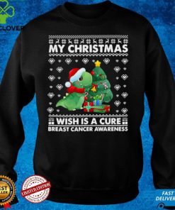 Official Dinosaur My Christmas Wish Is A Cure Breast Cancer Awareness hoodie, sweater, longsleeve, shirt v-neck, t-shirt