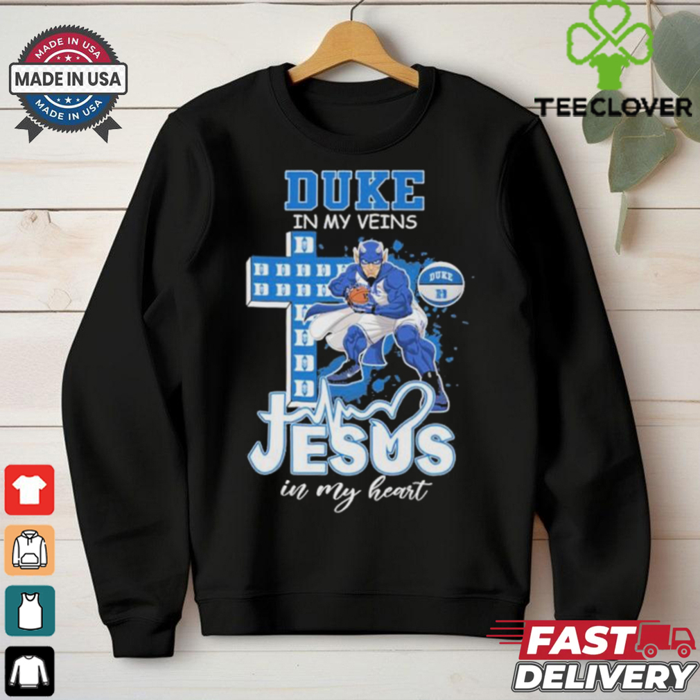 Official Duke Blue Devils In My Veins Jesus In My Heart Cross Mascot Shirts Official Duke Blue Devils In My Veins Jesus In My Heart Cross Mascot Shirts