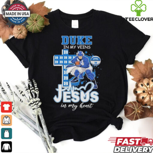Official Duke Blue Devils In My Veins Jesus In My Heart Cross Mascot Shirts