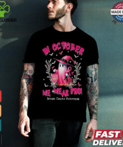 Official EPL Arsenal In October We Wear Pink Ghost Witch Breast Cancer Awareness T Shirt