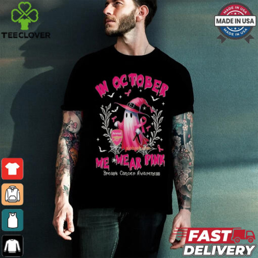 Official EPL Arsenal In October We Wear Pink Ghost Witch Breast Cancer Awareness T Shirt