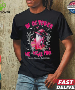 Official EPL Arsenal In October We Wear Pink Ghost Witch Breast Cancer Awareness T Shirt