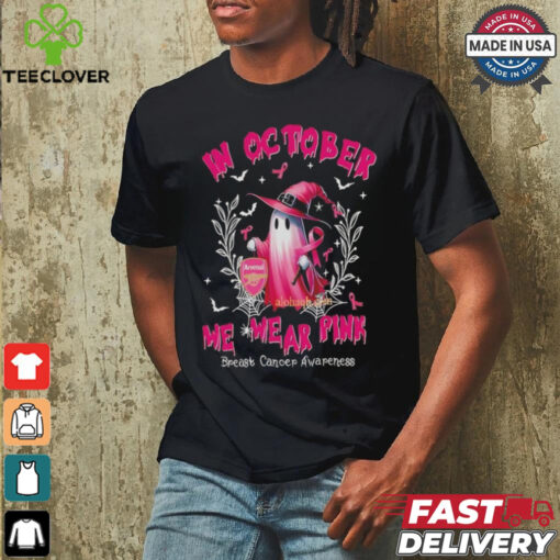 Official EPL Arsenal In October We Wear Pink Ghost Witch Breast Cancer Awareness T Shirt