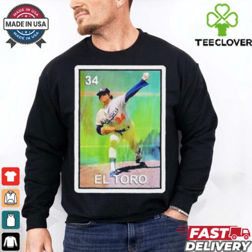 Official El Toro Fernando Valenzuela 34 Loteria Mexican Bingo The Bull Shirt