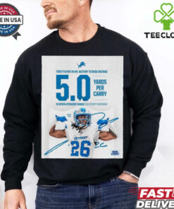 Official First player In NFL history to rush average Jahmyr Gibbs 5.0+ yards per carry in seven straight games signature Poster t shirt