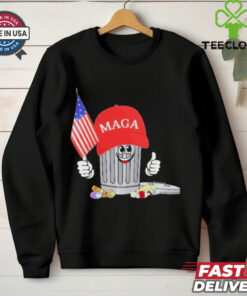 Official Funny Trump Maga Garbage Can Cartoon Character American Flag T Shirt