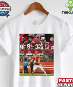 Official George Kittle is in an ELITE club in 49ers history Catch Leaders Team History Poster t shirt