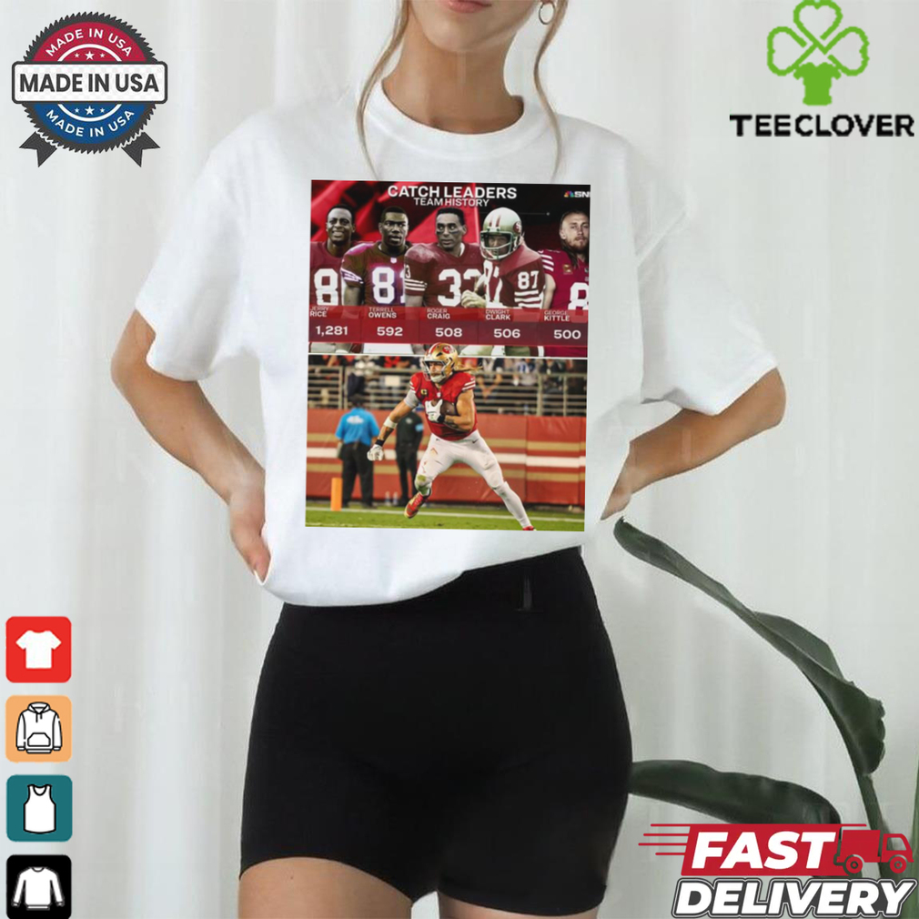 Official George Kittle is in an ELITE club in 49ers history Catch Leaders Team History Poster t shirt Official George Kittle is in an ELITE club in 49ers history Catch Leaders Team History Poster t shirt