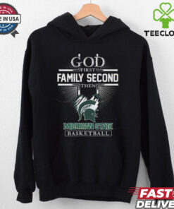 Official God First Family Second The Michigan State Spartans Basketball 2024 Shirt, MSU basketball fan tee, Spartans basketball apparel, Michigan State fan gift 2024