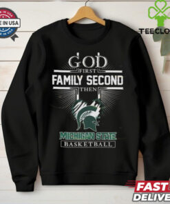 Official God First Family Second The Michigan State Spartans Basketball 2024 Shirt, MSU basketball fan tee, Spartans basketball apparel, Michigan State fan gift 2024