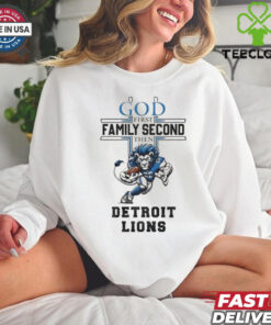 Official God First Family Second Then Detroit Lions Mascot Shirt