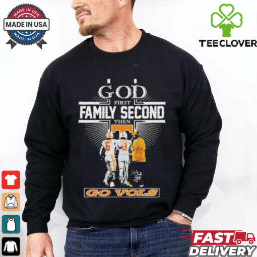 Official God First Family Second Then Tennessee Vols Dylan Sampson Nico Iamaleava And Josh Heupel Shirt