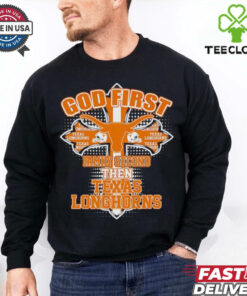 The **Official God First, Family Second, Then Texas Longhorns Shirt** showcases a powerful message of faith, family, and team spirit. Perfect for Texas Longhorns fans who prioritize their values while proudly supporting their team!