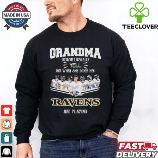 Official Grandma Doesn’t Usually Yell But When She Does Her Baltimore Ravens Are Playing 2024 Signatures Shirt
