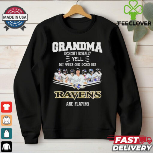 Official Grandma Doesn’t Usually Yell But When She Does Her Baltimore Ravens Are Playing 2024 Signatures Shirt