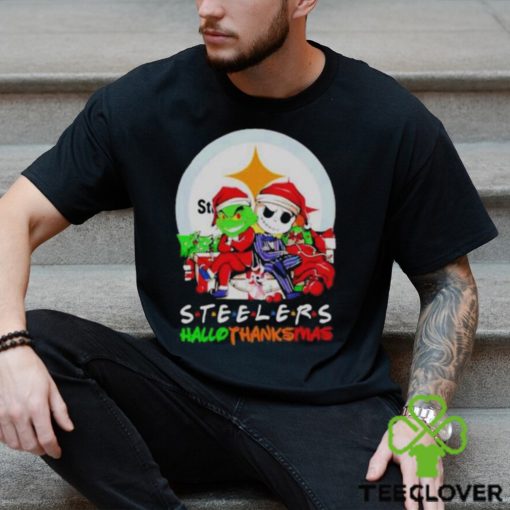 Official Grinch And Jack Skellington Pittsburgh Steelers Hallothankmas Shirt