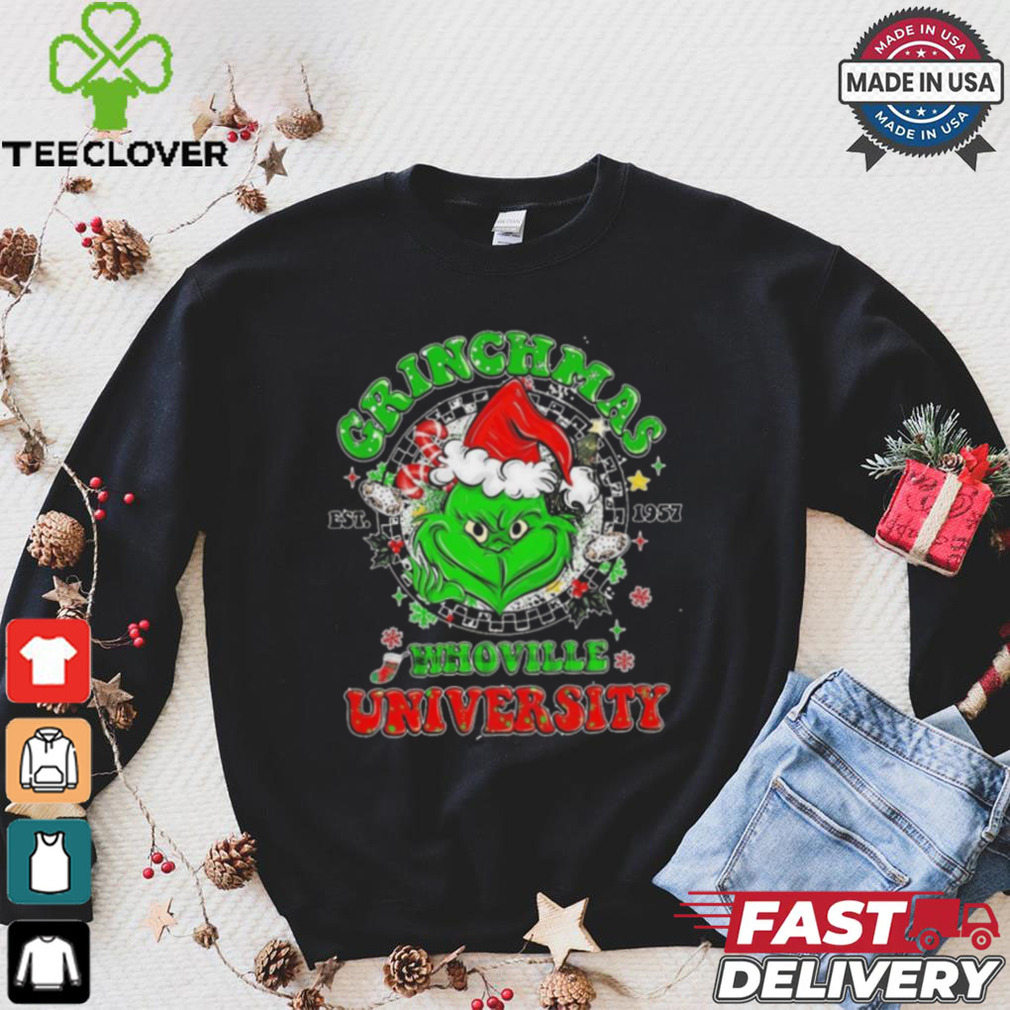 Official Grinchmas Whoville University Est 1957 Grinch Merry Christmas 2024 Shirt Official Grinchmas Whoville University Est 1957 Grinch Merry Christmas 2024 Shirt