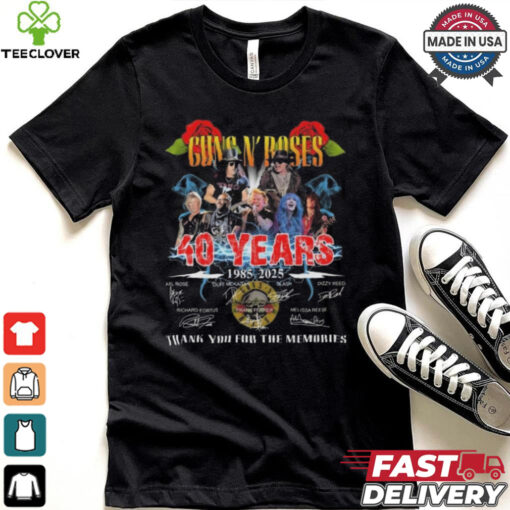 Official Guns N’ Roses 40 Years 1985 2025 Signatures Thank You For The Memories Lightning Shirt
