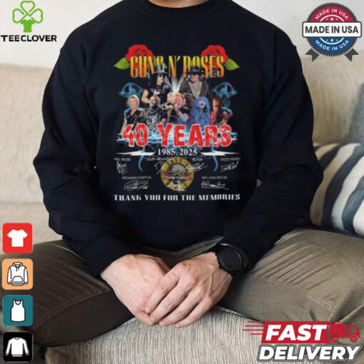 Official Guns N’ Roses 40 Years 1985 2025 Signatures Thank You For The Memories Lightning Shirt