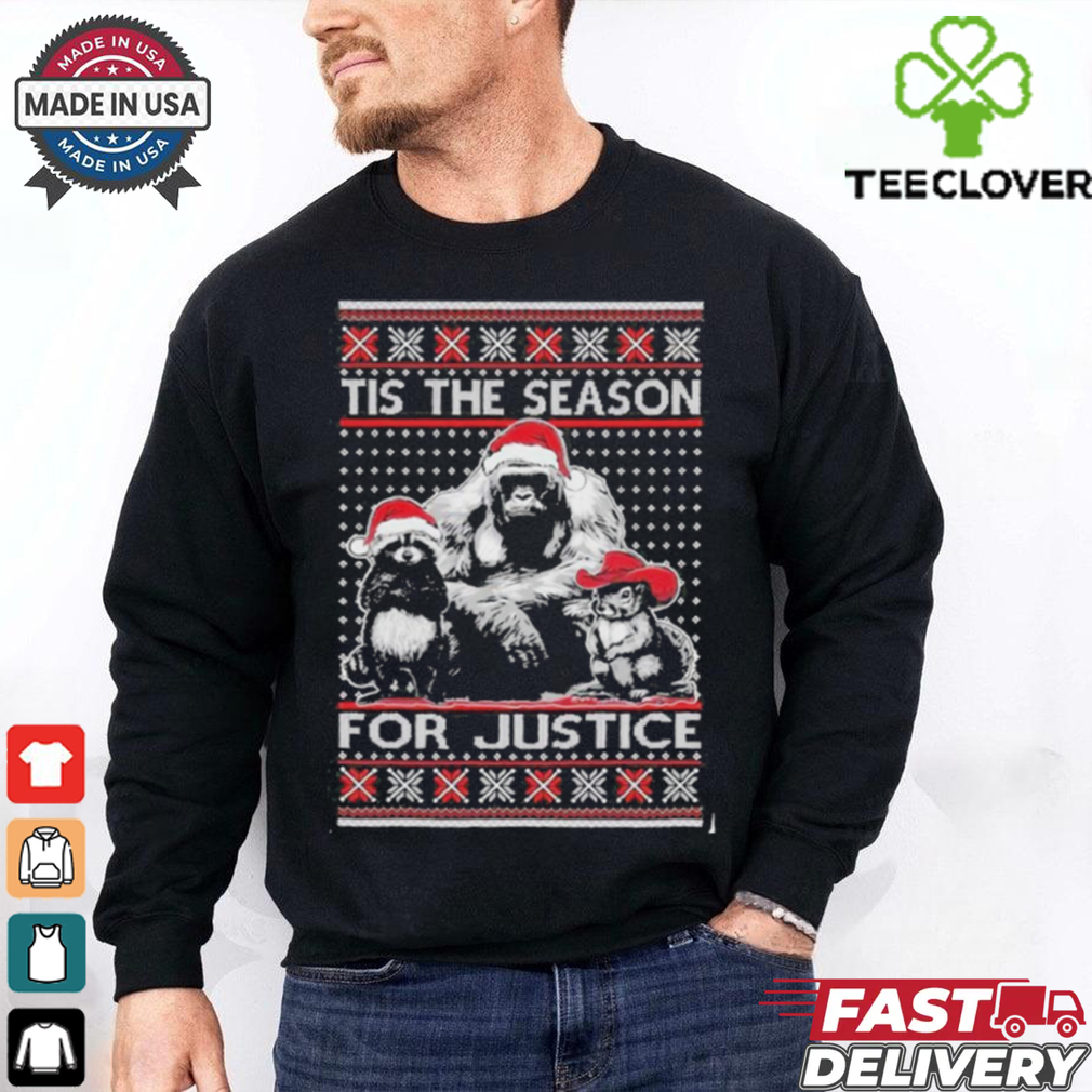 Official Harambe Peanut Fred Tis The Season For Justice Ugly Christmas T Shirt Official Harambe Peanut Fred Tis The Season For Justice Ugly Christmas T Shirt
