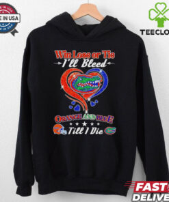 Official Heart Florida Gators win lose or tie I’ll bleed orange and blue till I die shirt