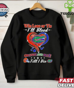 Official Heart Florida Gators win lose or tie I’ll bleed orange and blue till I die shirt