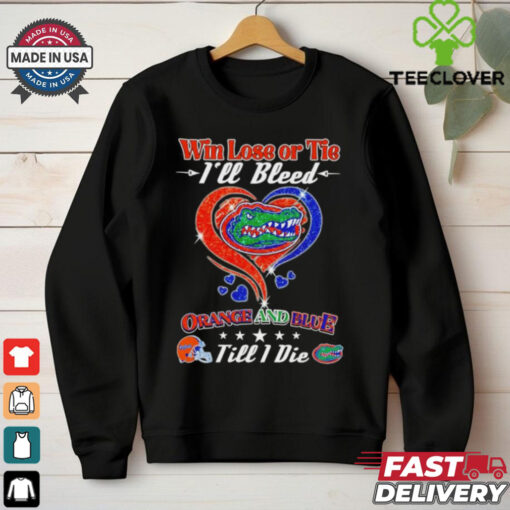 Official Heart Florida Gators win lose or tie I’ll bleed orange and blue till I die shirt
