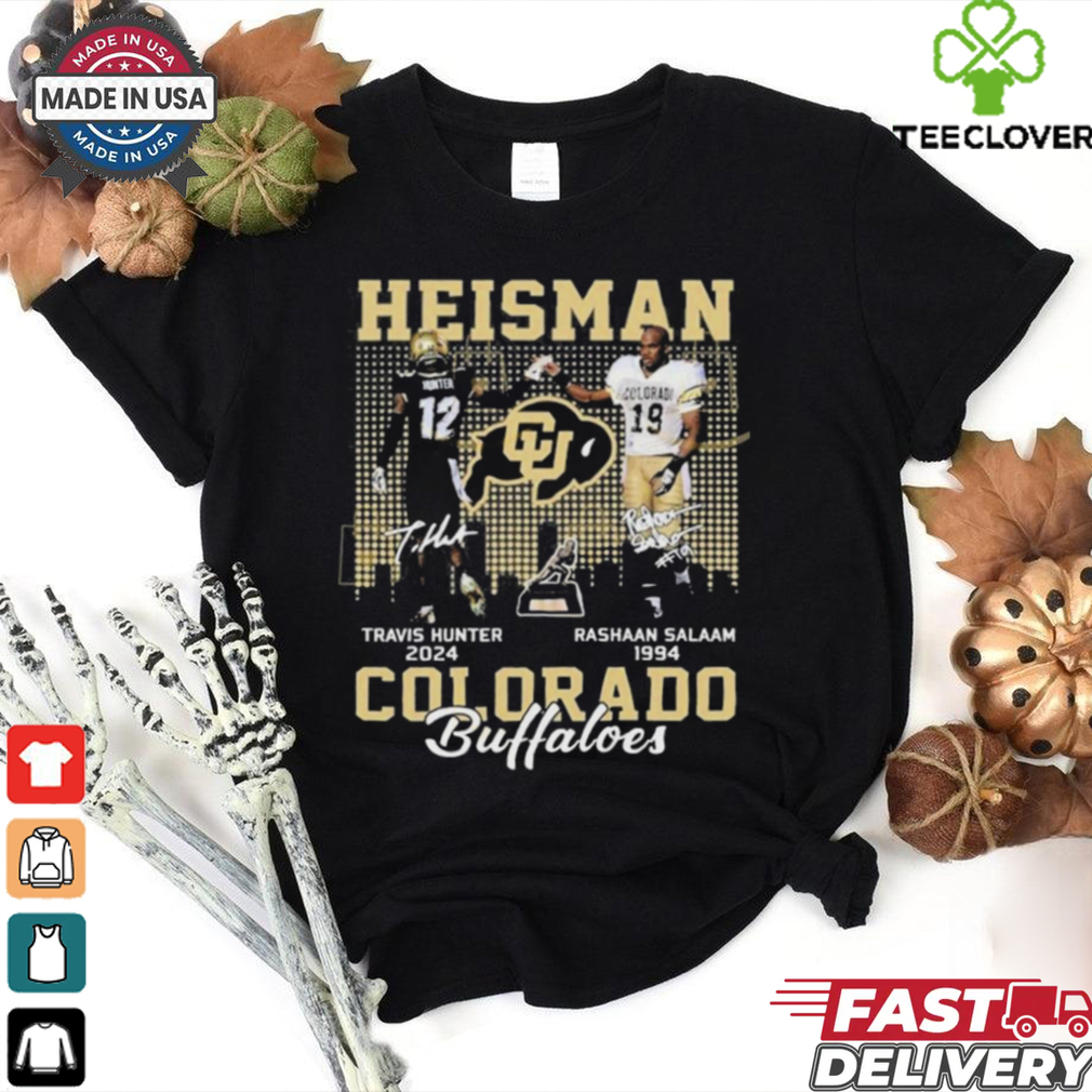 Official Heisman Travis Hunter x Rashaan Salaam Signature Colorado Buffaloes Unisex T shirts Official Heisman Travis Hunter x Rashaan Salaam Signature Colorado Buffaloes Unisex T shirts
