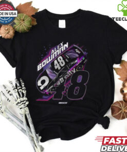 Official Hendrick Motorsports Team Collection Purple Alex Bowman Car 2025 Shirt, featuring a bold design with Alex Bowman's car and the Hendrick Motorsports logo in a vibrant purple color. Perfect for fans of both Alex Bowman and Hendrick Motorsports, celebrating his 2025 season in style.