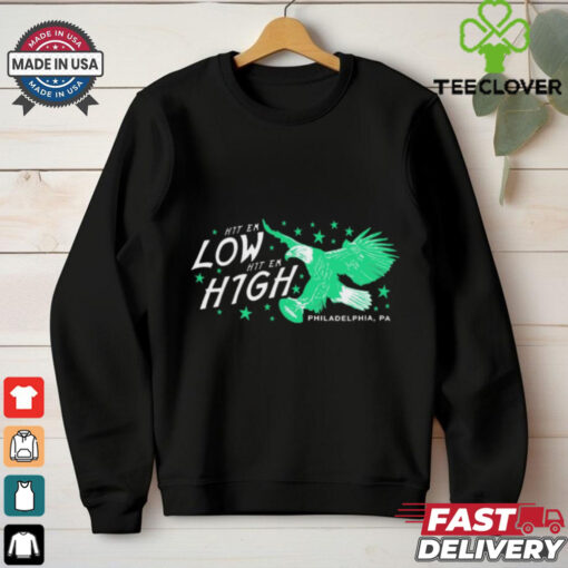 Official Hit ‘Em Low Hit ‘Em High Philadelphia Eagles vs Washington Commanders NFL Philadelphia PA t shirt