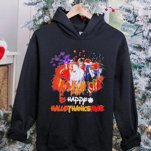 Official Horses happy hallothanksmas halloween thanksgiving Christmas T  shirt