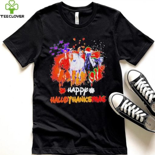 Official Horses happy hallothanksmas halloween thanksgiving Christmas T  shirt