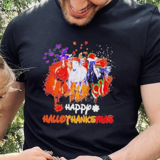 Official Horses happy hallothanksmas halloween thanksgiving Christmas T  shirt