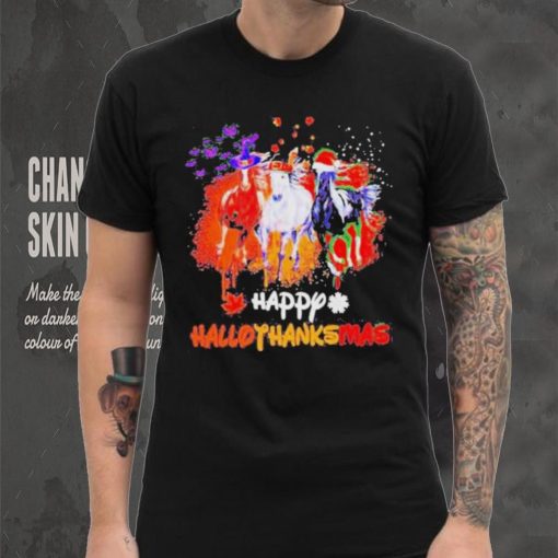 Official Horses happy hallothanksmas halloween thanksgiving Christmas T  shirt