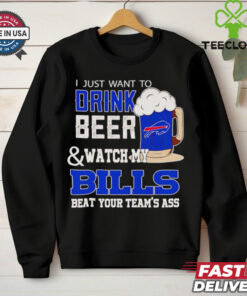 The **Official I Just Want to Drink Beer and Watch My Bills Beat Your Team’s Ass Shirt** is perfect for die-hard Buffalo Bills fans. With a bold and humorous design, it’s ideal for game days, tailgating, or any occasion to show unwavering team spirit and love for football!