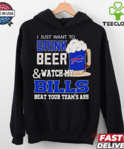 The **Official I Just Want to Drink Beer and Watch My Bills Beat Your Team’s Ass Shirt** is perfect for die-hard Buffalo Bills fans. With a bold and humorous design, it’s ideal for game days, tailgating, or any occasion to show unwavering team spirit and love for football!