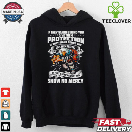 Official If they stand behind you give them protection if they stand beside you give them respect Philadelphia Eagles mascot shirt