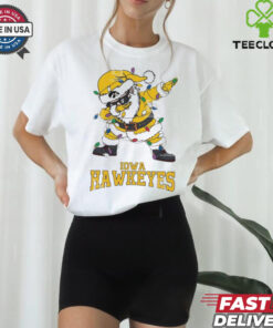 Official Iowa Hawkeyes Dabbing Santa Claus Ugly Christmas Light shirt