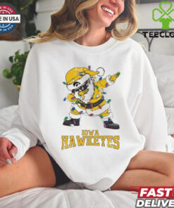 Official Iowa Hawkeyes Dabbing Santa Claus Ugly Christmas Light shirt