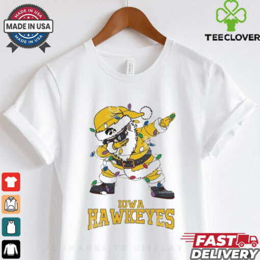 Official Iowa Hawkeyes Dabbing Santa Claus Ugly Christmas Light shirt