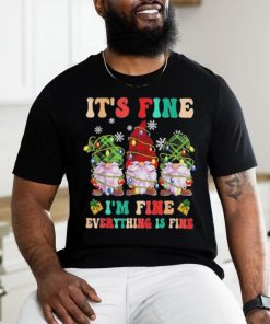 Official It’s Fine I’m Fine Everything Is Fine Christmas Lights Gnome T Shirt