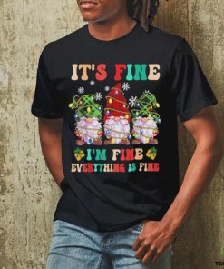 Official It’s Fine I’m Fine Everything Is Fine Christmas Lights Gnome T Shirt